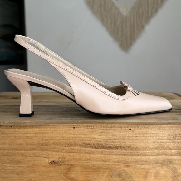 Vintage Via Spiga Box Leather Pink Light Beige Pointy Toe Slingback Kitten Heel - Picture 4 of 14